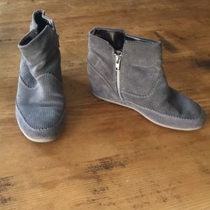 DV Dolce Vita grey suede platform booties.